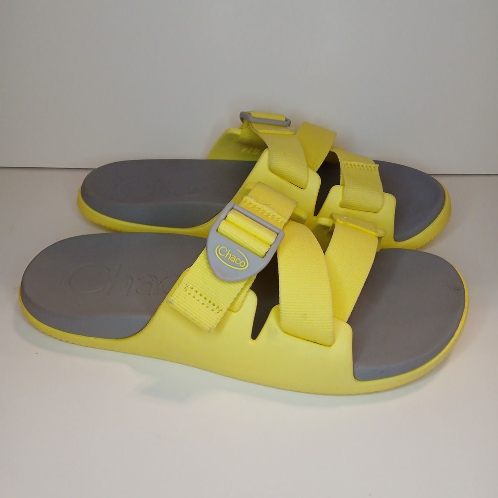 Chaco Chillos Slide Yellow gray Sandals Womens 8 Adjustable Straps slip on